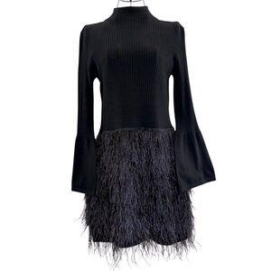 NEW Tyler Boe Women’s Black Monique Sweater Knit Feather Mini Dress, Size Small